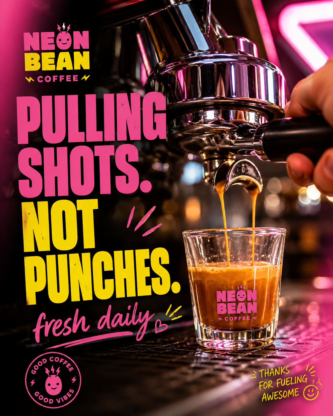 Neon Bean Coffee — Story-of-the-piece sample Instagram post by Nerds Creative